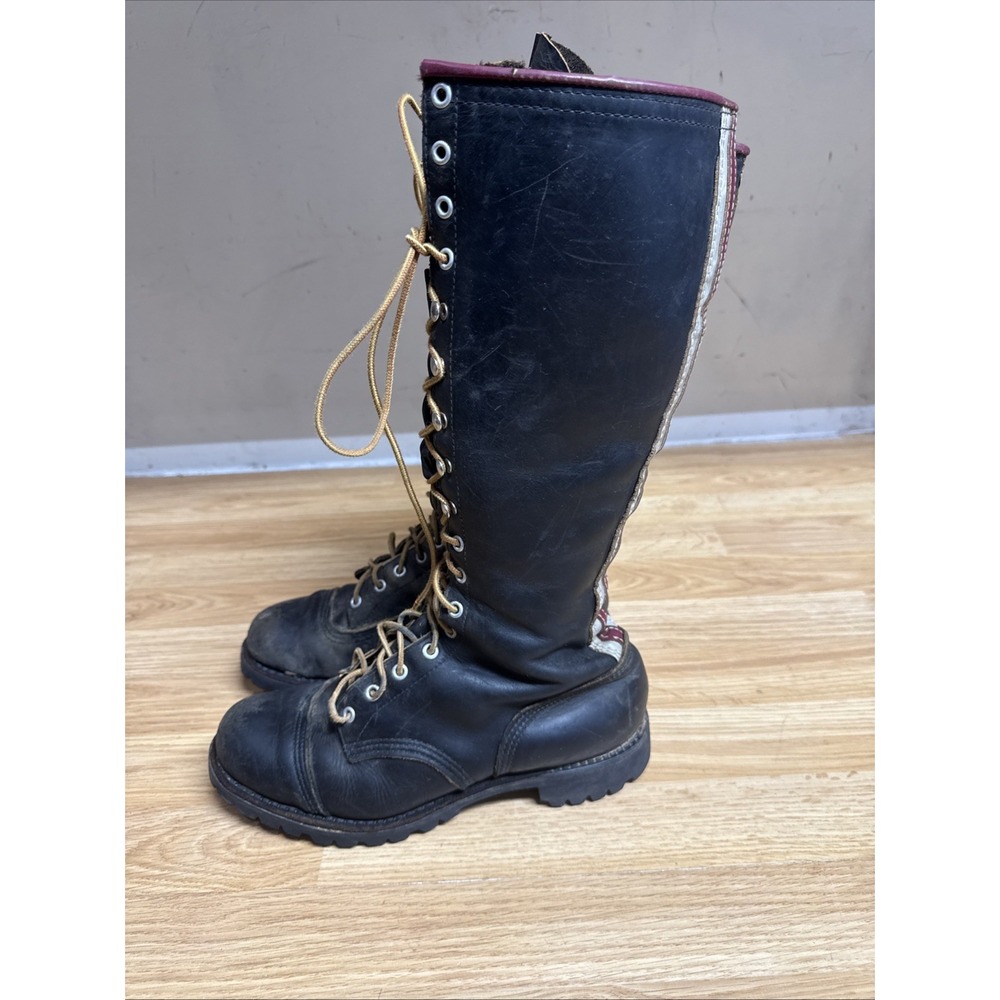 Vintage Hondaline Tall Leather Striped Moto Cross Motorcycle Boots Size 8.5
